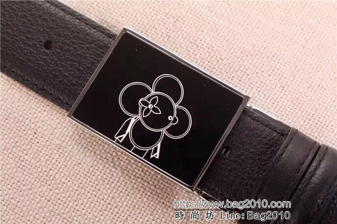 路易威登LV 太陽花專櫃同步更新 專櫃原版LV鋼扣 雙面原版荔枝紋牛皮 男士皮帶  xfp1239